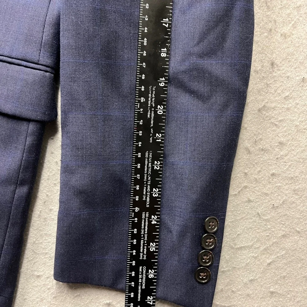 Lauren Ralph Lauren Mens Navy Blue Windowpane 2 Piece Suit Blazer Pants 40x32